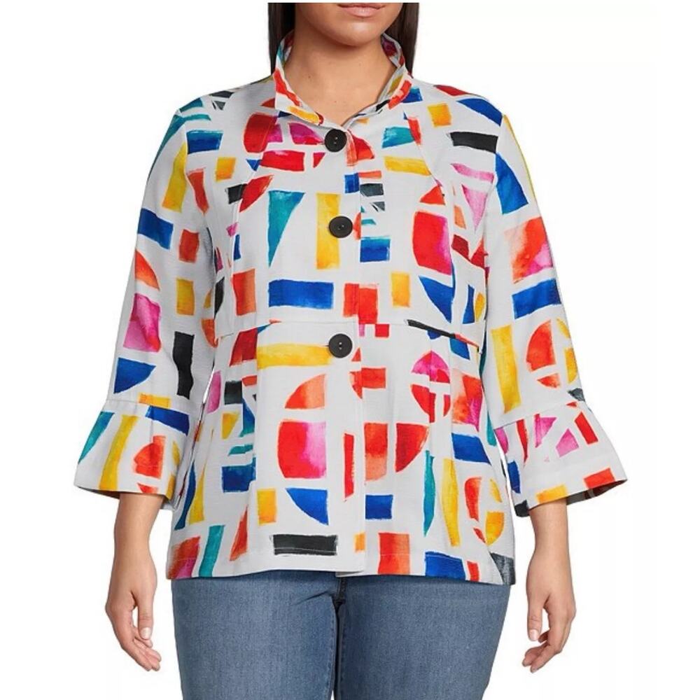 Ali Miles Textured Abstract Print Wire Collar Tunic Top Shirt Plus Sz 2X Artsy